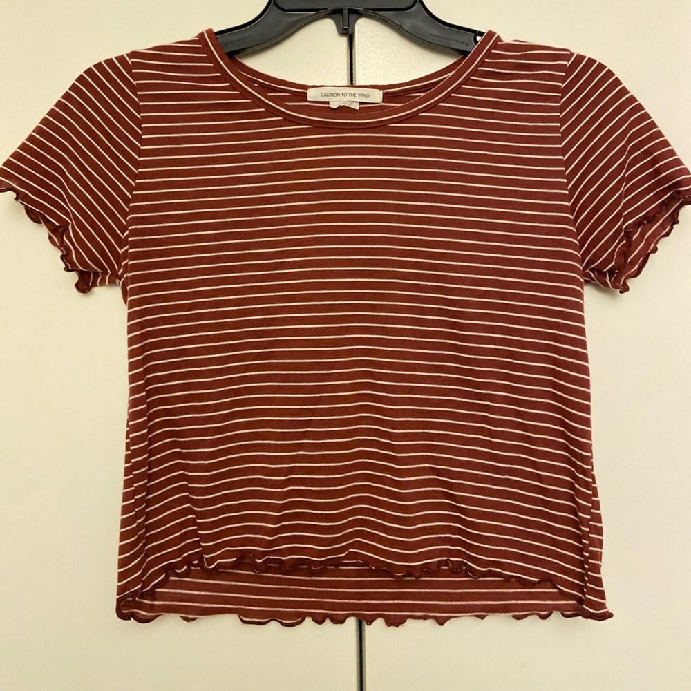 Striped burgundy and white crop top